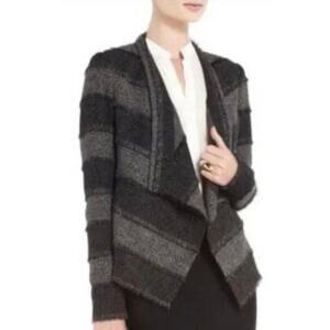 BCBGMaxAzria NWT Women's XXS Aubree Black & Gray Open Front Jacket Lined Fringe